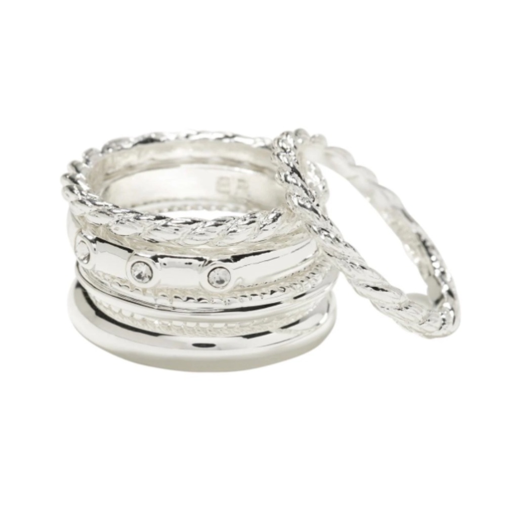 Banana Republic Women's Modern Stone Classic Stack Ring Sz 6 Silver Band Set